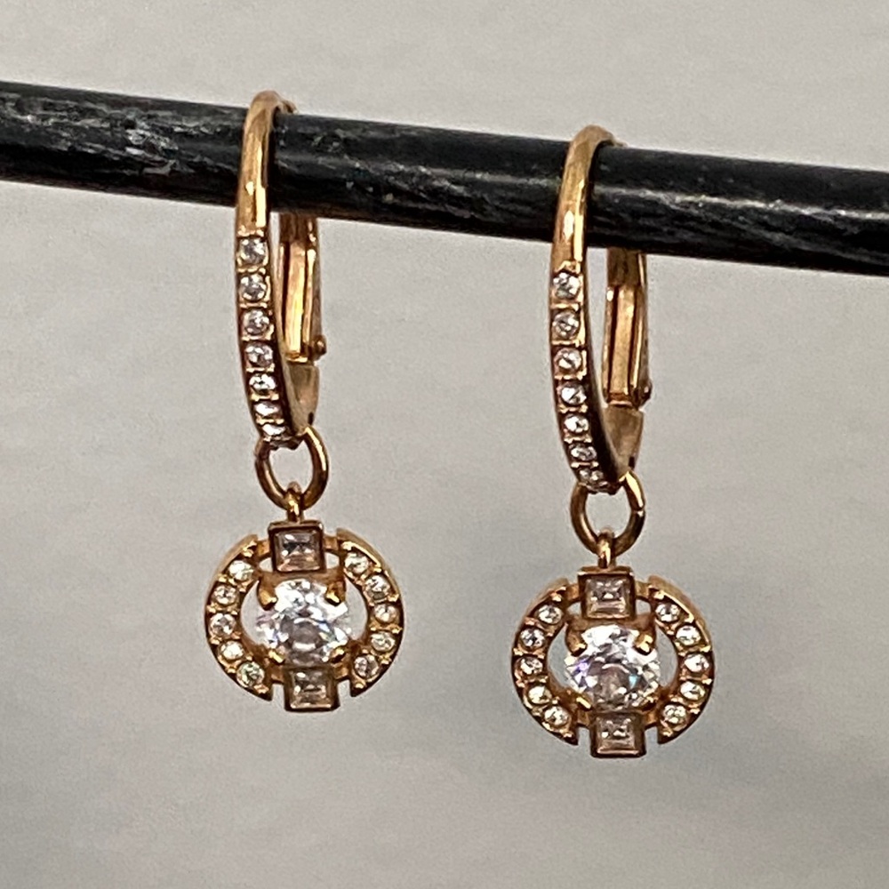 Swarovski Gold Plated Crystal Drop Lever Back Earrings - Picture 7 of 13